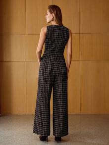 MOTF PREMIUM 女式粗花呢无袖格子连体裤 - 黑色 - 查看 4