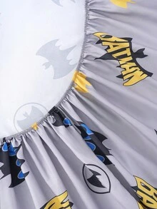 BATMAN X SHEIN 1pc Gray Bat Cartoon Pattern Printed Fitted Sheet, Brushed Material, Soft And Warm, Suitable For Single Bed/Double Bed/Queen Bed/King Bed