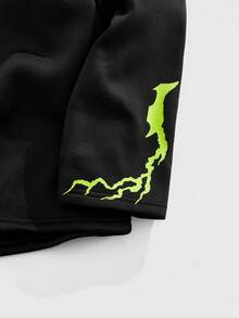 ROMWE MEN TEENAGE MUTANT NINJA TURTLES X ROMWE Áo hoodie dáng rộng in chữ và họa tiết hoạt hình thường ngày cho nam, mùa thu - màu đen - Xem 5
