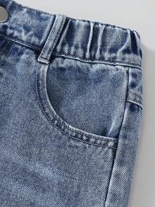 Elladie kids 青少年女孩 Y2K 风格宽松直筒牛仔裤，复古中蓝色牛仔布，柔软舒适的面料，适合上学、通勤、日常穿着、时尚百搭，春夏秋冬