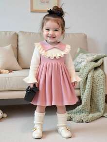 SHEIN Playful Pals Vestido de suéter casual con bloques de color para niñas bebé - Rosa Pálido - Ver 5