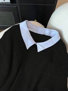 SHEIN Clasi Plus Size Women Casual Everyday/Office Commute Colorblock 2 In 1 Sweater, Autumn/Winter - Black - View 4