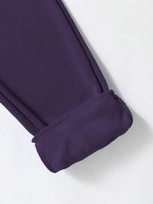 SHEIN 青少年女孩休闲字母图案宽松运动衫和裤子套装 - 紫色 - 查看 5