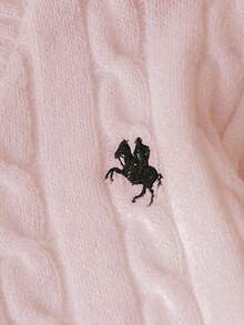 1 件女童经典粗针织套头衫，V 领修身长袖常规厚度针织上衣，带有黑色骏马刺绣装饰，舒适百搭，适合春秋季节、日常休闲穿着或户外活动