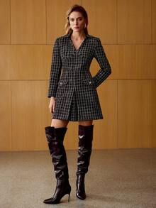 MOTF PREMIUM WOMEN'S TWEED PLAID CASUAL MINI DRESS - Black - View 5