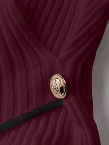 Franclia Sweater Pullover Leher V Berlapis Putih Elegan dan Unik Terbaru untuk Wanita, Musim Gugur/Dingin - Burgundy - View 6