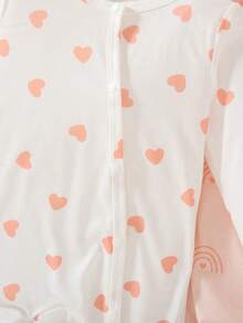 SHEIN Playful Pals Bộ đồ liền thân dài tay họa tiết trái tim cầu vồng dễ thương cho bé sơ sinh màu san hô - Nhiều màu - Xem 3