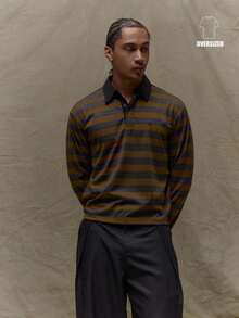Musero Striped Oversized Long Sleeve Button Up Hidden Placket Collared Polo Shirt Top Fall SPRING SUMMER - Multicolor - View 1