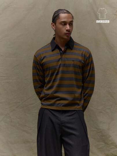 Musero Striped Oversized Long Sleeve Button Up Hidden Placket Collared Polo Shirt Top Fall SPRING SUMMER