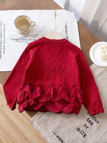 SHEIN 年轻女孩优雅针织毛衣，丝绸花边，柔软纱线，适合日常休闲穿着，适合家庭聚会、万圣节、新年、感恩节、圣诞节