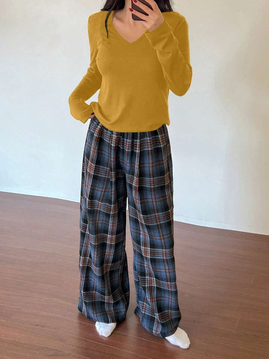 DAZY 2pcs/Set Women Loose Casual Comfortable Home Wear Set, Spring - Mustard Yellow - View 1