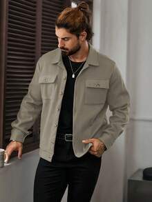 Manfinity Homme Men's Long Sleeve Short Casual Knitted Jacket,Fall Winter Men Jacket, Khaki Jacket - Light Grey - View 6