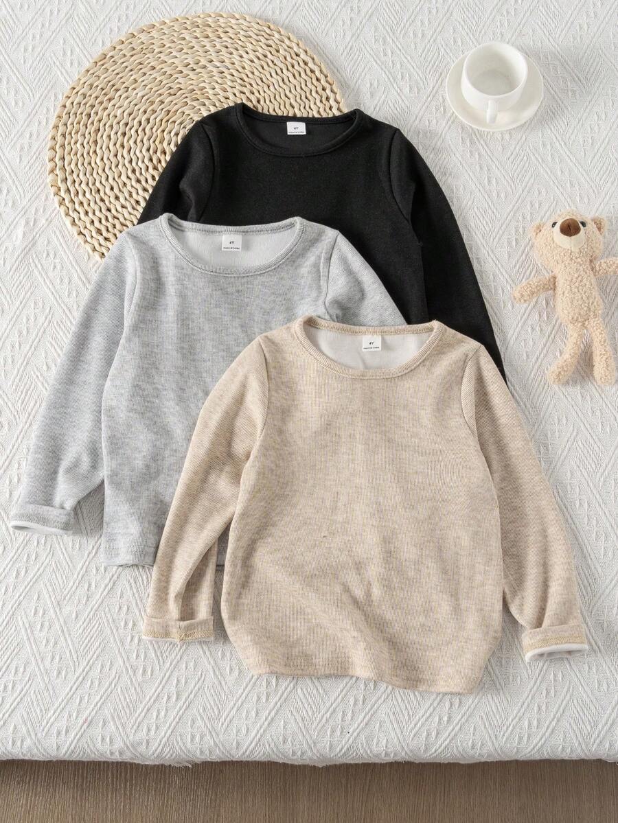 Genkimix Kids 女童纯色圆领长袖休闲百搭T恤 - 彩色 - 查看 1