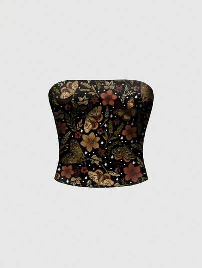 Fairycore Autumn/Winter Bohemian Maple Leaf Print Sexy Tube Top For Women