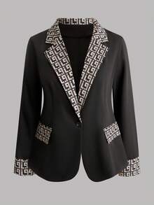 SHEIN LUNE Blazer informal de talla grande con estampado aleatorio - Negro - Ver 1