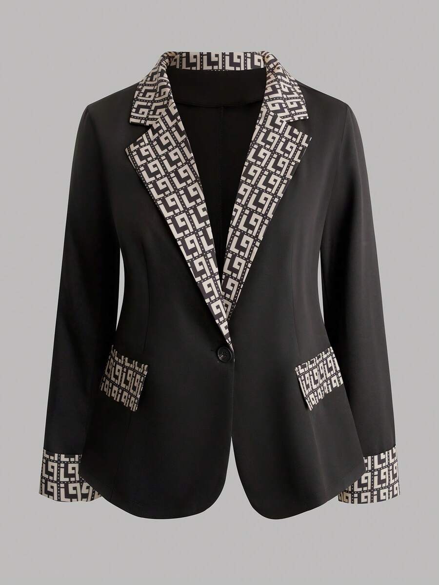 SHEIN LUNE Blazer informal de talla grande con estampado aleatorio - Negro - Ver 1