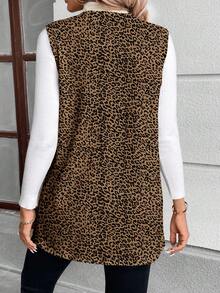 SHEIN LUNE 休闲优雅豹纹针织女式常规外套，适合秋冬季节，休闲百搭 - 彩色 - 查看 2