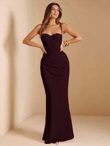 SHEIN BAE 夏季女式蕾丝拼布细肩带连衣裙，适合毕业派对、婚礼宾客礼服、约会、宴会、派对、姐妹聚会 - 紫紅色 - 查看 5