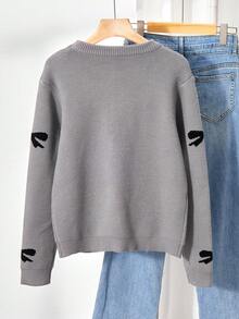 SHEIN Christmas Cute & Fun Party Women Crew Neck Long Sleeve Sweater - Grey - View 2