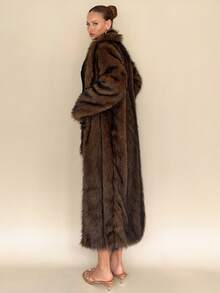 Rafferiza Sexy Faux Fur Fashion Pleated Low Waist Bodycon Furry Mini Skirt - Brown - View 2