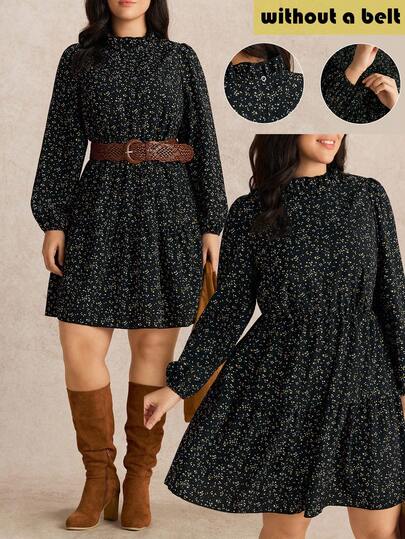 Nubod Vestido casual con cintura ceñida, volantes y estampado floral vintage estilo francés, adecuado para el trabajo, otoño/invierno