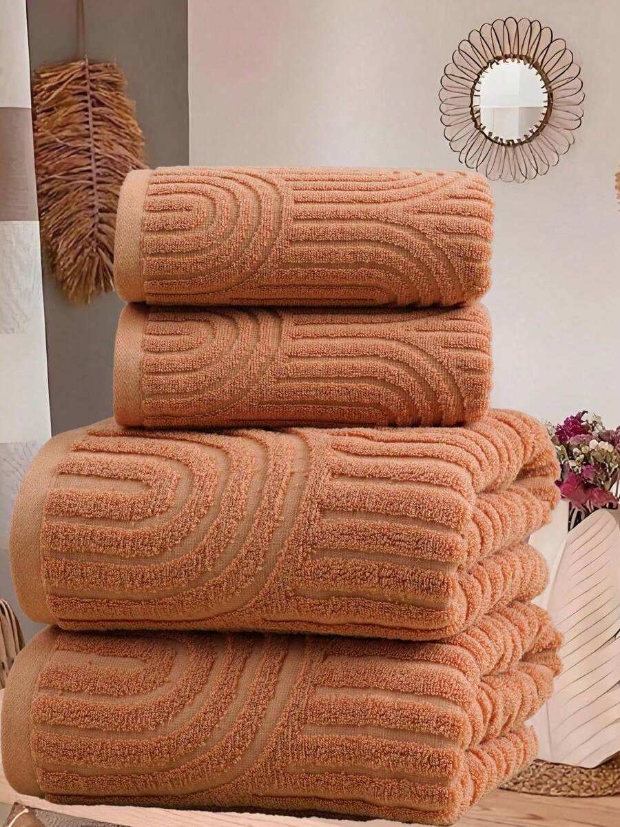 QIBHI 1/2/3pcs 100% Cotton Jacquard (Lightweight) Fabric, Not Thick, Choose Towel/Bath Towel, Multiple Sizes Available, Convenient For Home Use And Travel, Guest Use, Cotton Terry, Absorbent And Soft, Suitable For Bathroom, Swimming Pool, Luxurious Choice Of Your Preferred Size - Orange - View 1