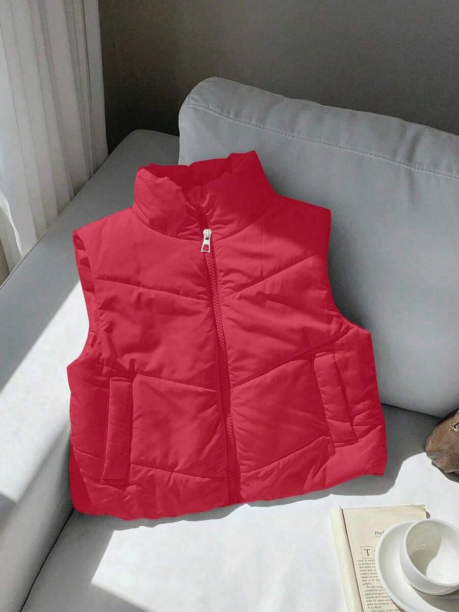 Sparklyn Chaleco acolchado con cuello alto versátil y casual para niñas preadolescentes, otoño/invierno - Burdeos - Ver 1