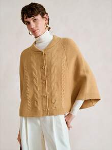 SHEIN Stylify Élégant poncho tricoté avec boucle métallique en corde torsadée kaki, convient pour les déplacements en automne/hiver - Kaki - Voir 7