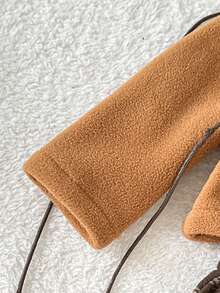 Playful Pals 女婴休闲圆领束腰蝴蝶结格子双面羊毛开衫连衣裙，秋冬 - 棕色 - 查看 3