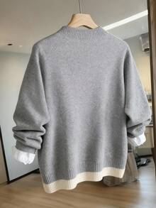 SHEIN Franclia 女式灰色圆领 3D 花卉休闲百搭时尚羊毛混纺针织套头衫