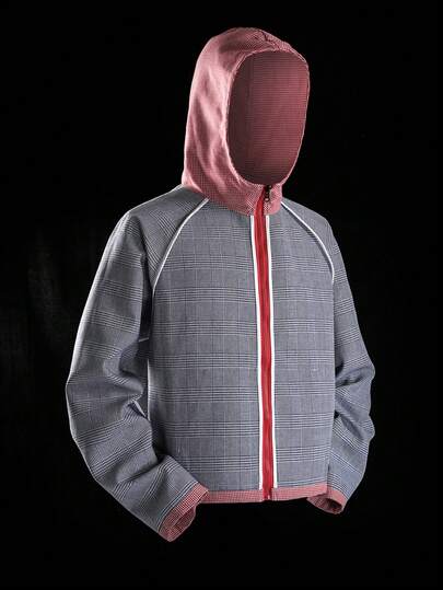 Street Life Men's Plaid Patchwork Casual Zip-Up Hoodie Outerwear