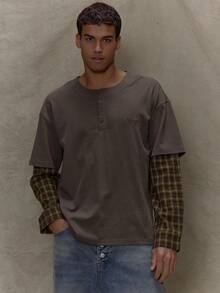 Musero Double Layer Style Long Sleeve Polo Shirt Checkered Button Up Detailing Embroidery Branded Patch SPRING SUMMER - Multicolor - View 2