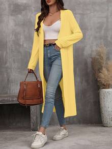 SHEIN LUNE 女式休闲纯色长款常规夹克，秋季 - 淡黃色 - 查看 5