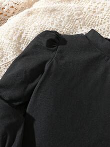 女童舒适简约黑色短袖上衣搭配黑色格子时尚秋冬半装 - 黑色 - 查看 7