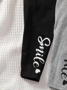 SHEIN 2pcs Baby Girl Casual Knit Letter Pattern Elastic Waist Pants - Multicolor - View 5