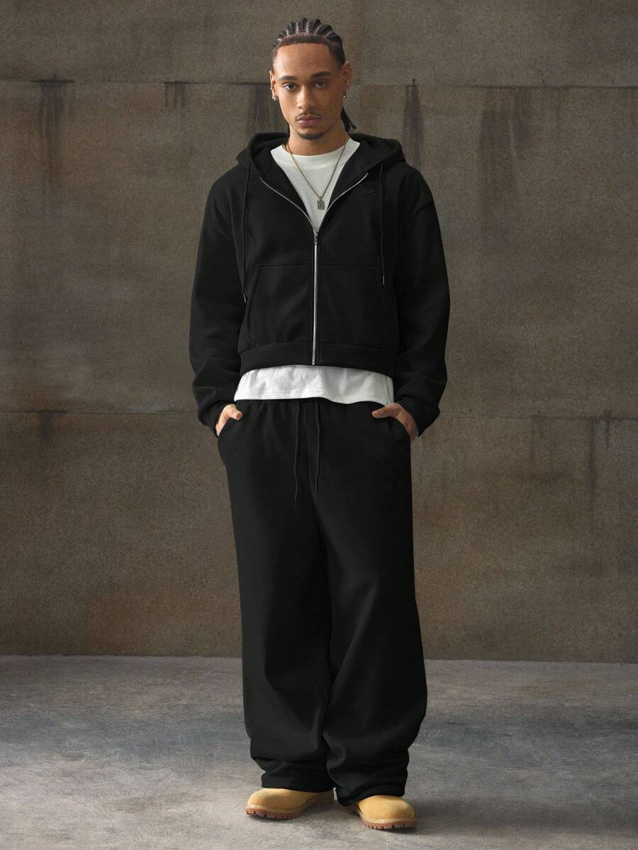 AXEPEAK Bộ áo hoodie trơn màu thường ngày có khóa kéo dành cho nam - màu đen - Xem 1