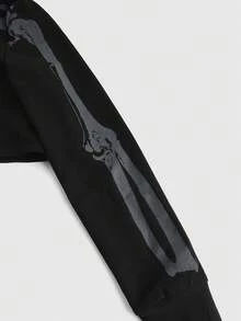 ROMWE Grunge Punk 女士短款深色骷髅印花卫衣 - 黑色 - 查看 4