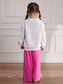 HELLO KITTY AND FRIENDS | SHEIN 2pcs/Set Young Girl Cute Kitty Cat Heart Letter Graphic V-Neck Colorblock Long Sleeve Sweatshirt & Wide Leg Knit Casual Tracksuit