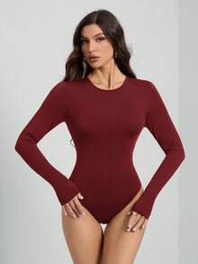 SHEIN Tall Solid Color Long Sleeve Slim Fit Black T-Shirt Bodysuit