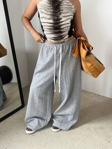 POPSWAY Fall Autumn And Winter Plus Size Wheat Ear Embossed Texture Casual Long Sweatpants - Grey - View 4
