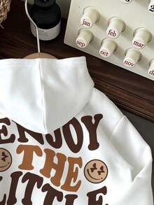 SHEIN Baby Boy Simple Letter Print Knit Soft Hoodie Casual Thick Sweatshirt, Suitable For Autumn - White - View 3