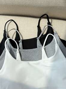 SHEIN 3件套青少年女童休闲舒适亲肤吊带背心文胸套装 - 彩色 - 查看 6