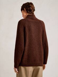 SHEIN Stylify Eleganter Pullover mit hohem Kragen, Knöpfen und flauschiger Strickoptik mit Designdetails, für Herbst/Winter - Kaffeebraun - Übersicht 2