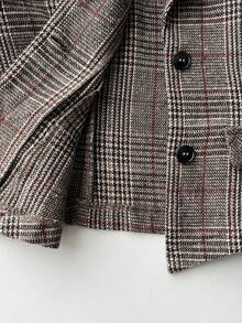 SHEIN PETITE 小号千鸟格仿羊毛毡束腰短外套和 A 字褶裙女士套装，秋冬 - 彩色 - 查看 6