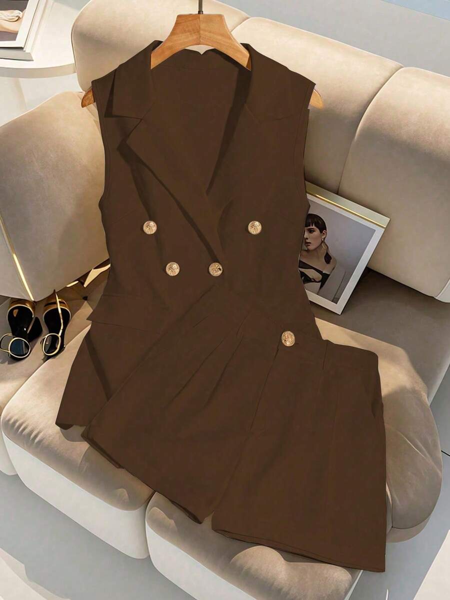Franclia Bộ 2 áo vest không tay và quần short thanh lịch cao cấp - màu nâu - Xem 1