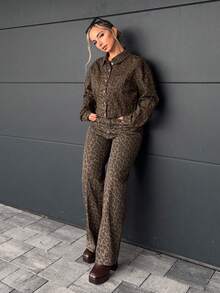 Jeta Ari Women's Front-Button Long Sleeve Casual Leopard Print Washed Denim Jacket - Multicolor - View 5