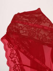 SHEIN BAE Bộ đồ liền thân ren dây mảnh thời trang gợi cảm dành cho nữ, mùa hè - Đỏ - Xem 8