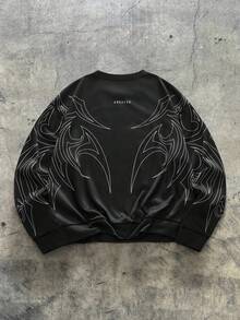 AXEPEAK 街头休闲嘻哈短款宽松男士套头衫，抓绒，长袖上衣 - 黑色 - 查看 2