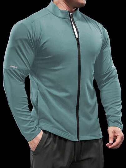 Manfinity Sport Corelite 男士纯色长袖拉链领口袋运动夹克 健身夹克 拉链运动夹克 压缩衣