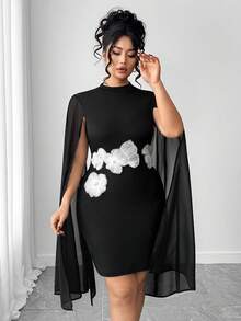Elenzga Plus Size Women's Black And White Dress,Autumn Elegant Formal Chinese Style Fashionable Casual Dress For Party,Gathering,Resort,Christmas - Black - View 3